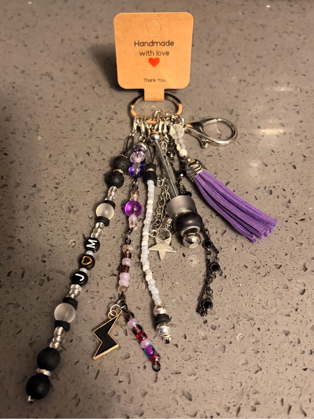 Handmade Purple Tassel Multi-Charm Keychain - Women Accessories- Customizable